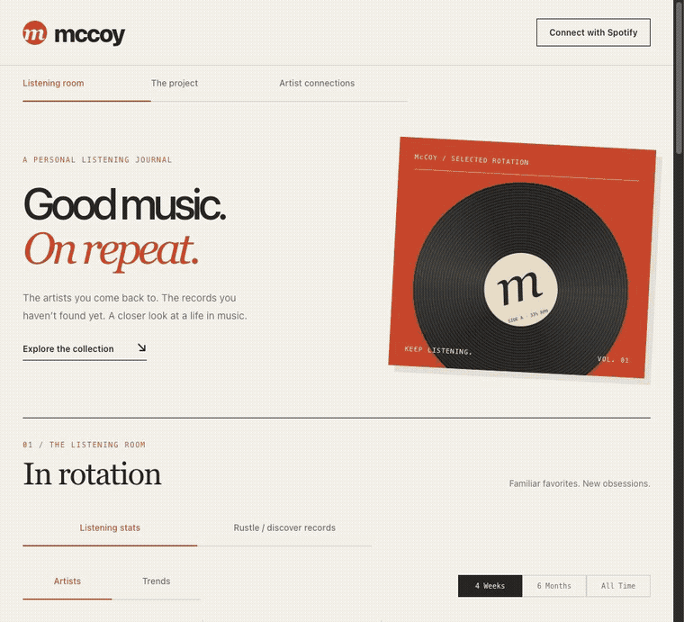 Screenshot of McCoy: Spotify Listening Dashboard