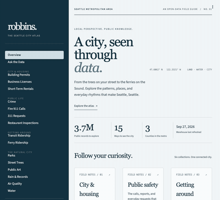 Screenshot of Robbins: Seattle Open-Data Explorer
