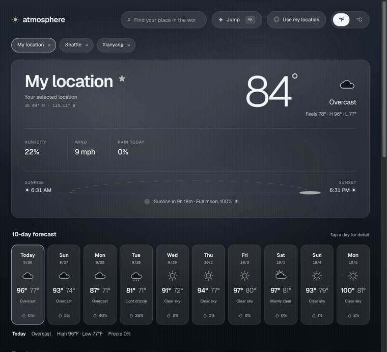 Screenshot of Atmosphere: A Personal Weather App